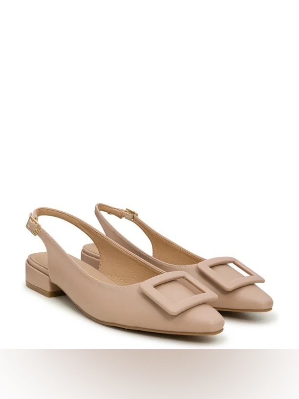 Cl By Laundry Beige Pointed Slingback Flats With Square Buckle